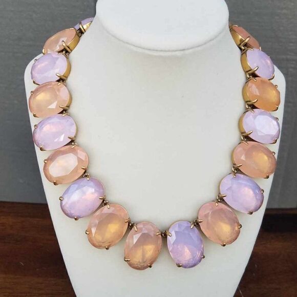 J Crew LARGE Statement Pink Opal Rhinestone Crystal Opal ish Necklace
